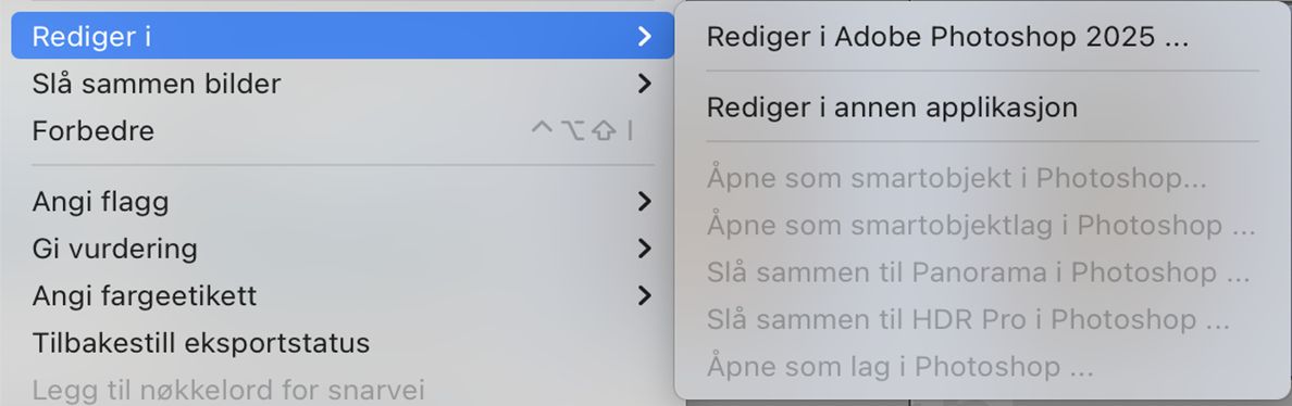 Et skjermbilde av en redigering i Photoshop-vinduet med funksjoner tonet ut