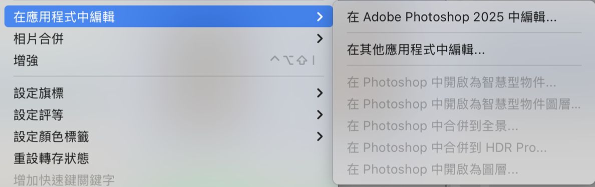 在 Photoshop 中編輯視窗功能呈現灰色的螢幕擷圖