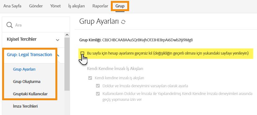 Yalnızca bir grup yetkileri altında olduğunda ayarlara grup erişimi