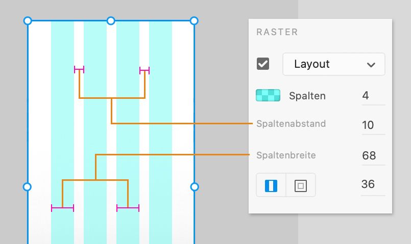 Abstandseigenschaften im Layoutraster ändern