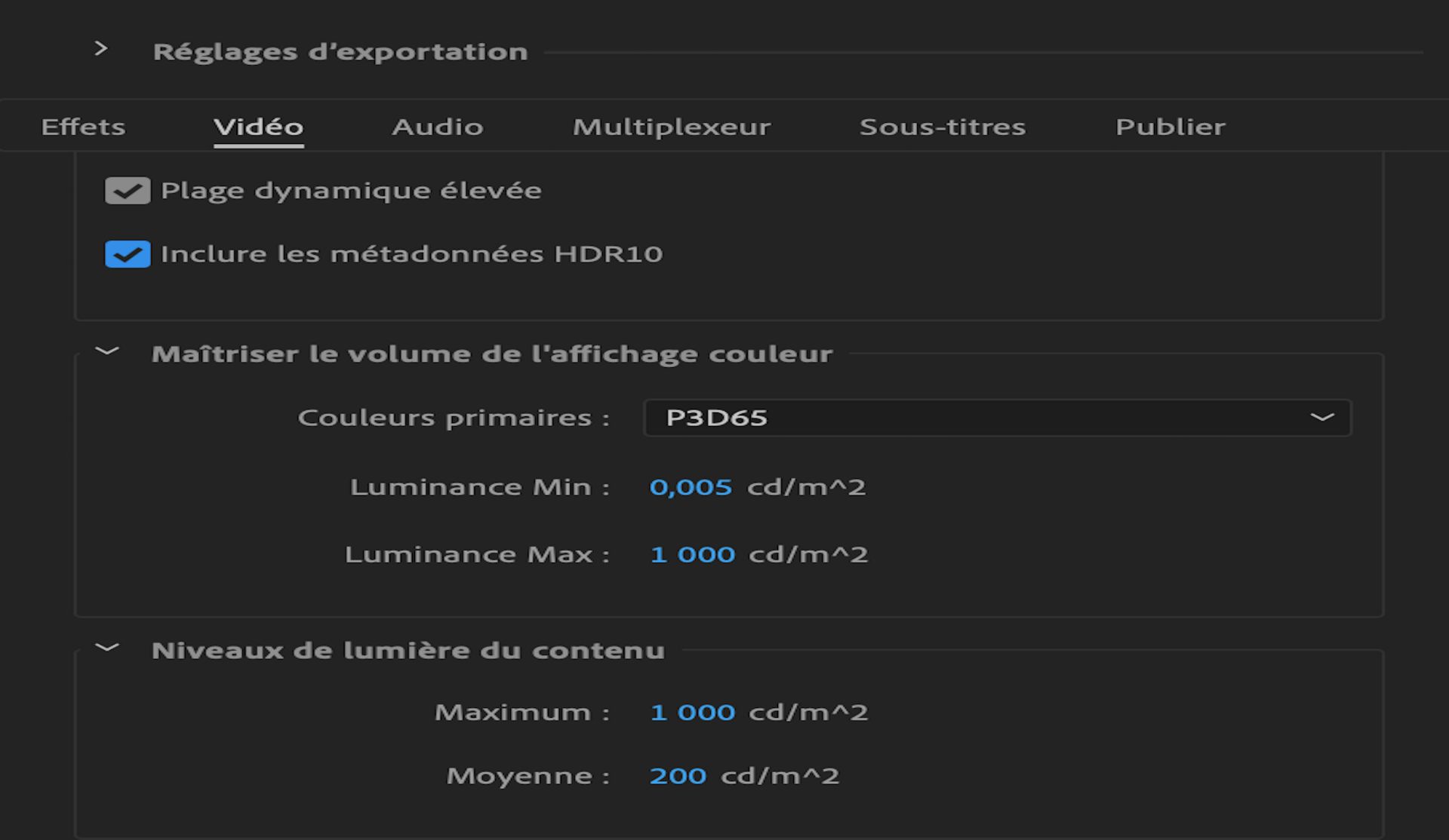 Métadonnées HDR10