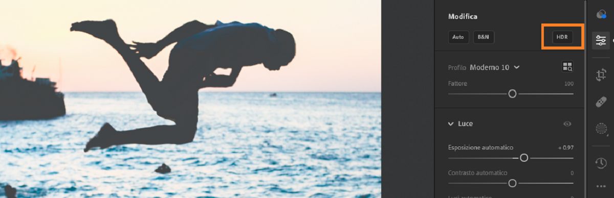 Pulsante HDR in Lightroom
