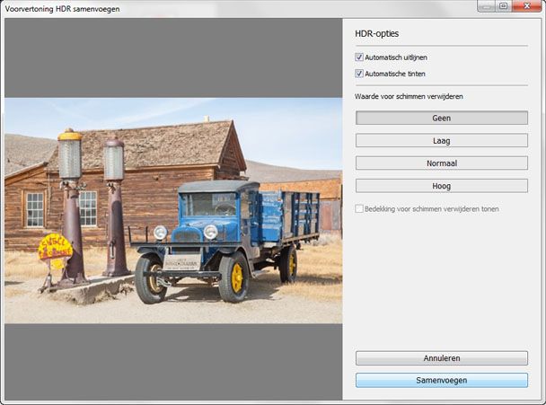 Een voorvertoning weergeven van de HDR-afbeelding in Lightroom