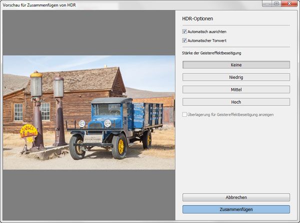 Anzeigen der Vorschau des HDR-Bilds in Lightroom