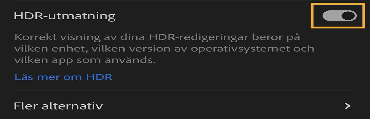 Växlingsknappen HDR-utdata