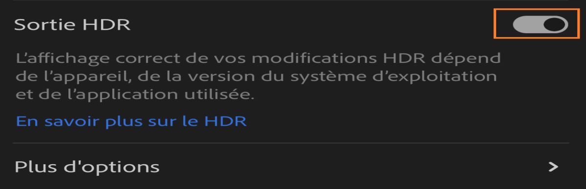 Bouton bascule Sortie HDR