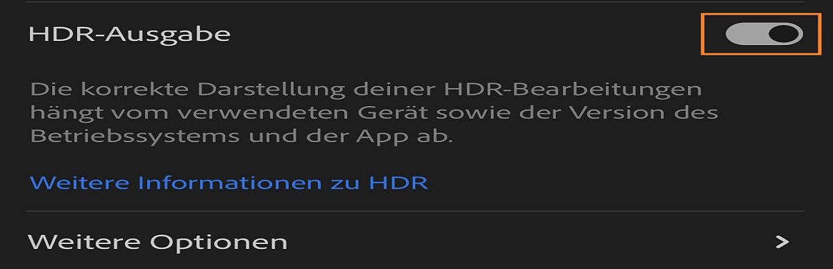 Umschalter „HDR-Ausgabe“