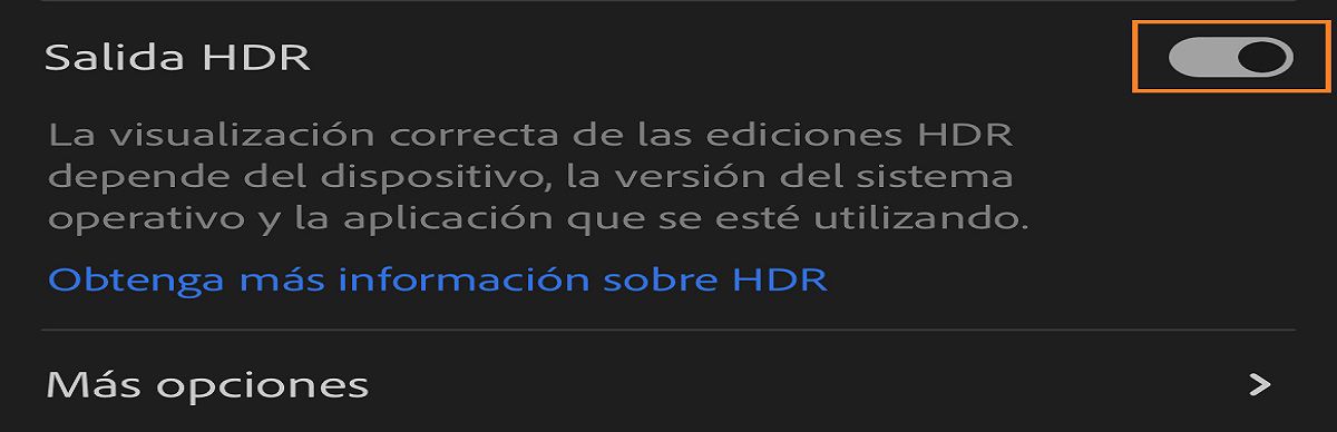 Opción Salida HDR