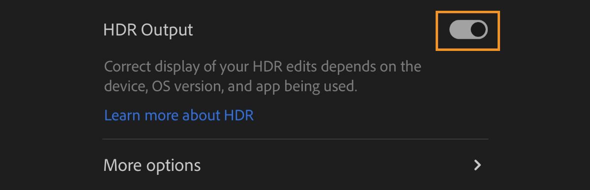 HDR Output toggle