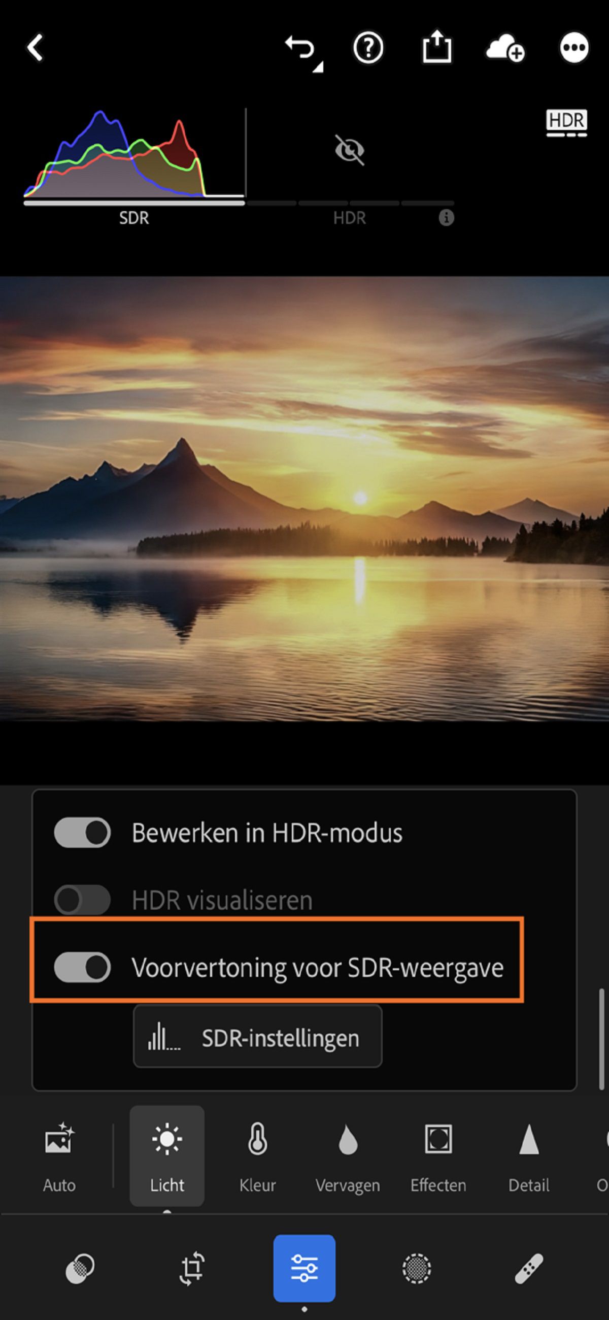 Schakelaar Voorvertoning voor SDR-scherm