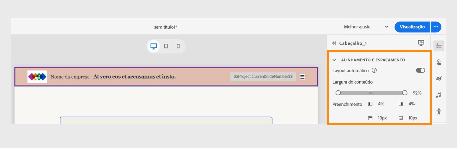 Alinhamento e espaçamento para cabeçalhos