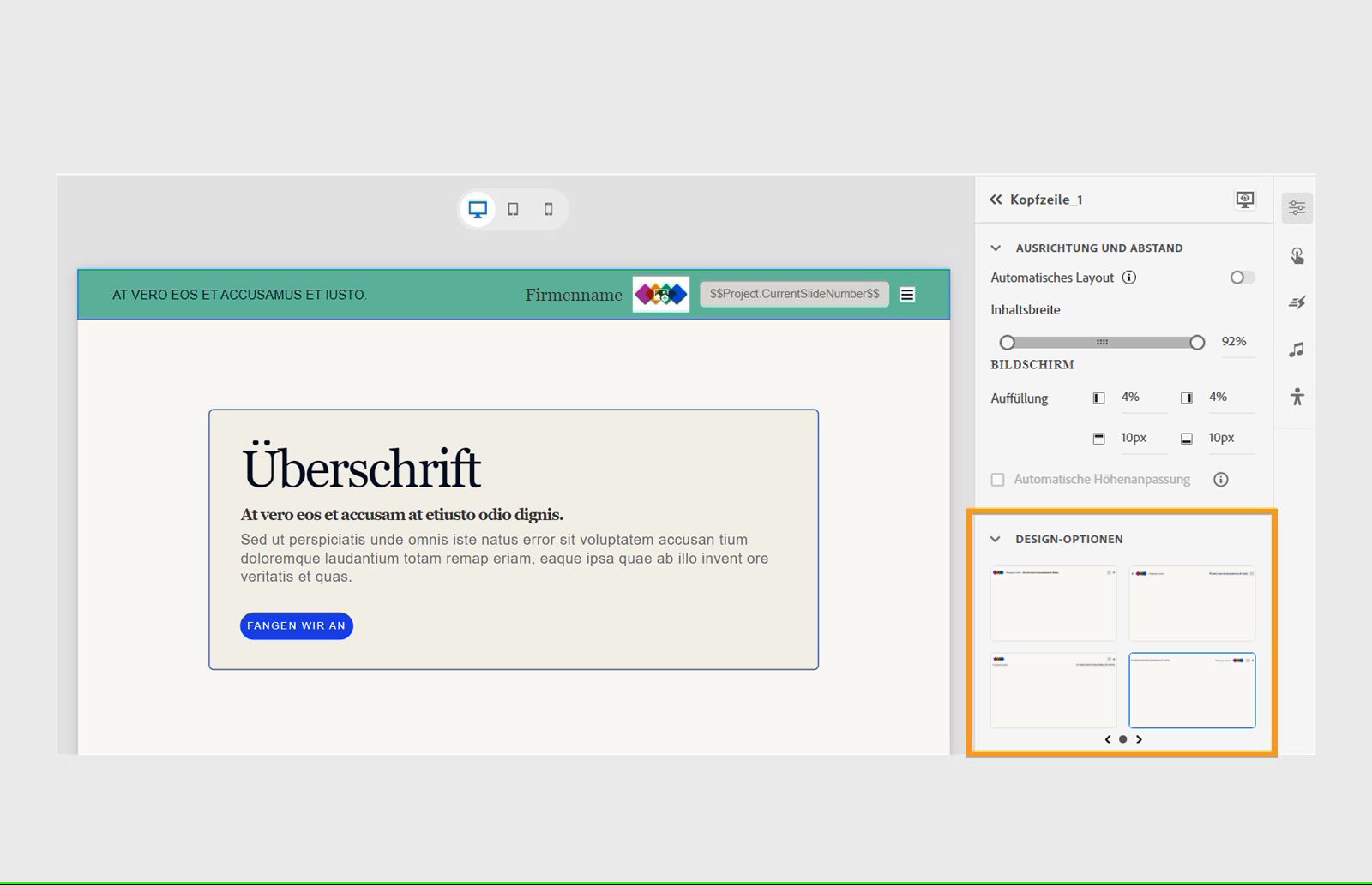 Design-Optionen für eine Kopfzeile