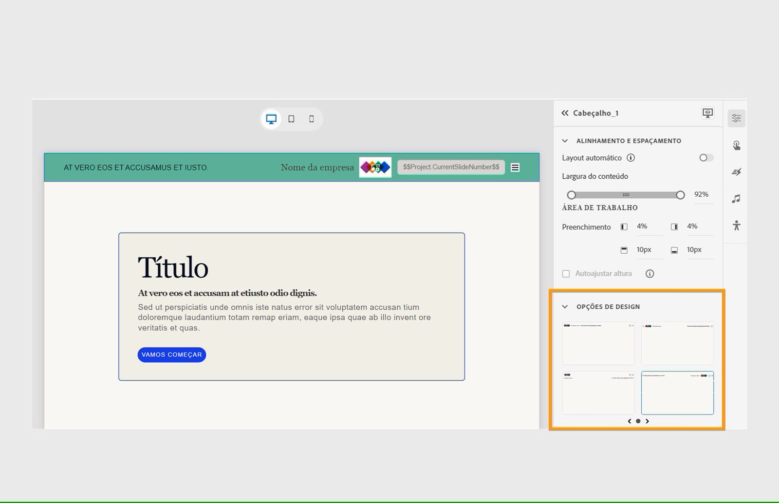 Opções de design para um cabeçalho