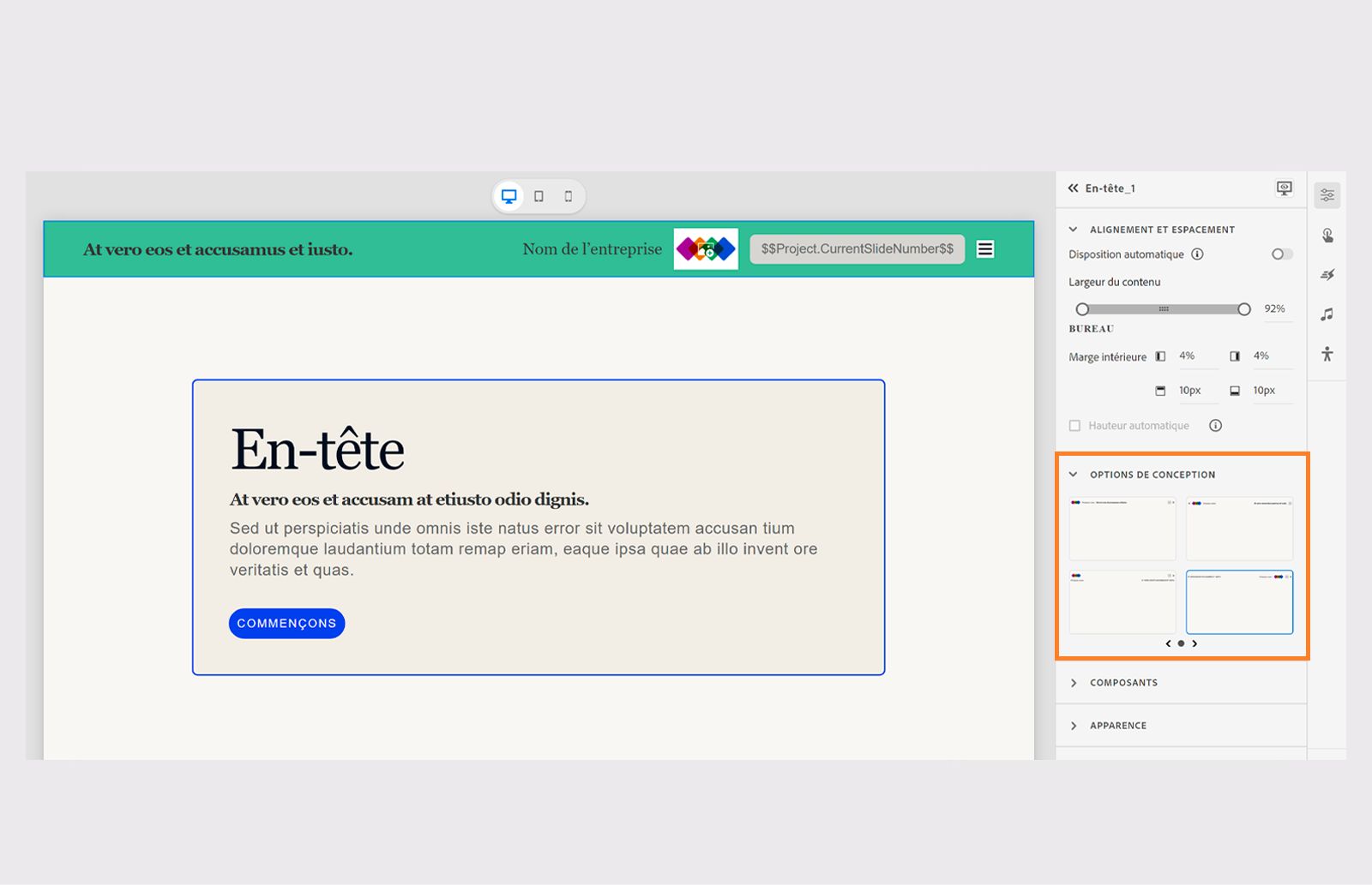Options de conception d’un en-tête