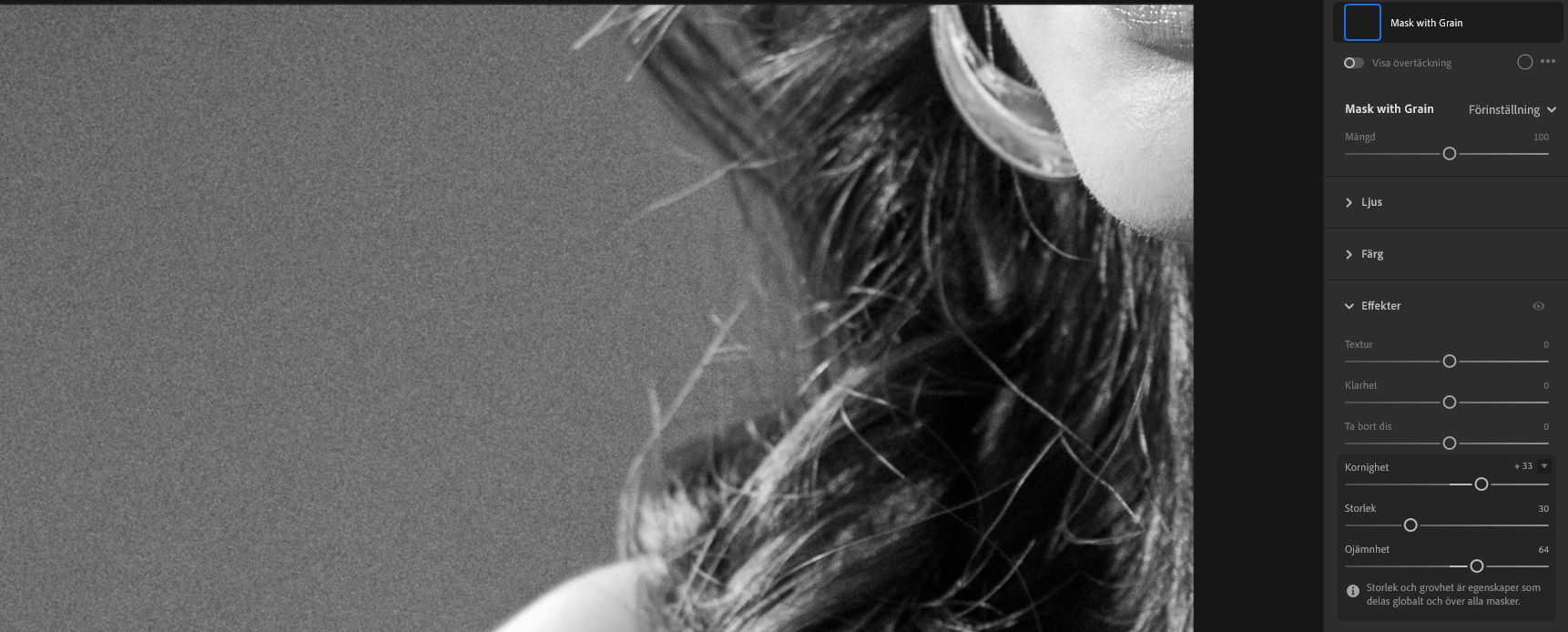 Skjutreglaget Kornighet i panelen Effekter.