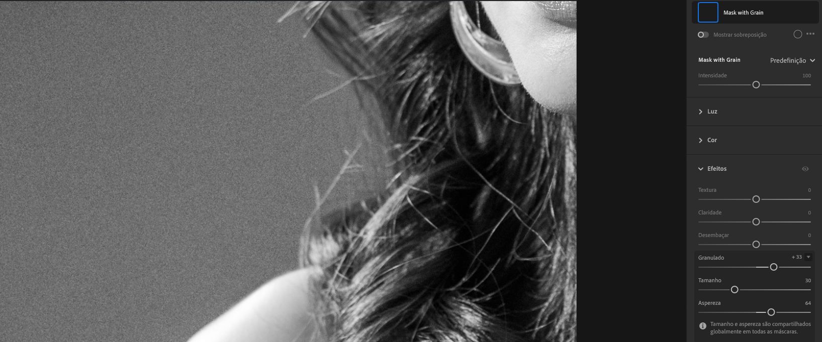 Controle deslizante Granulação no painel Efeitos.