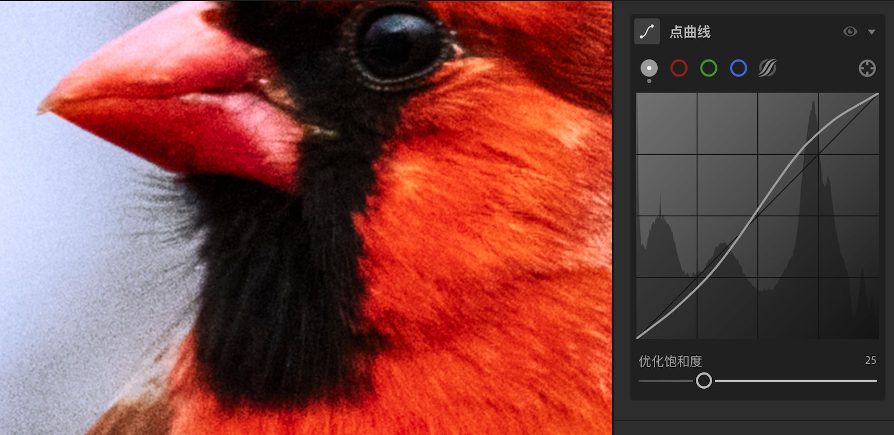 “点曲线”中“优化饱和度”滑块设置为 100（默认值）。 