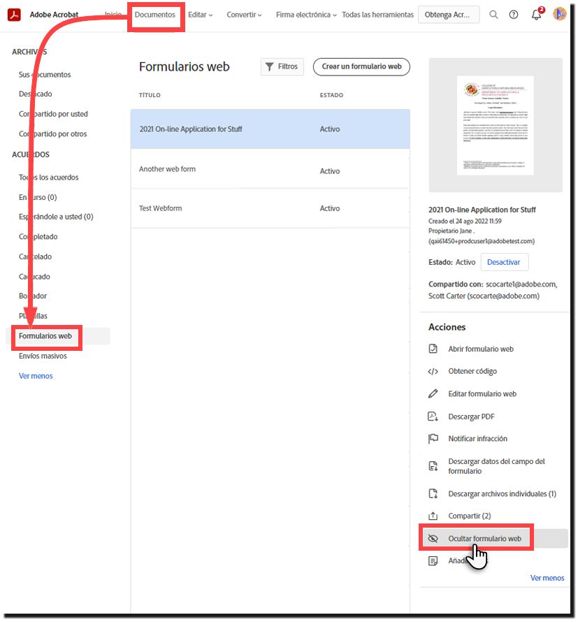 Ocultar un formulario web