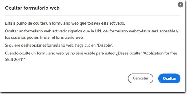 Advertencia al ocultar un formulario web activo