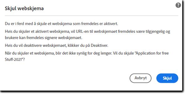 Skjulingsadvarsel for aktivt webskjema