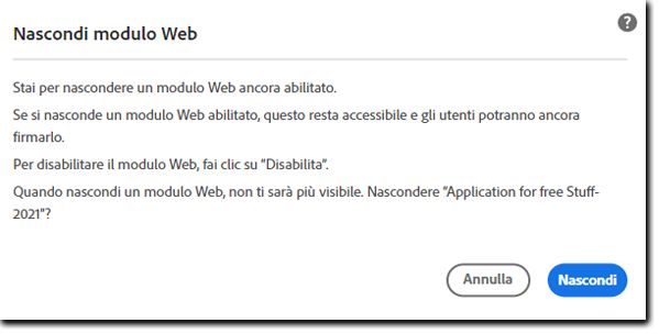 Avvertenza prima di nascondere un modulo Web attivo