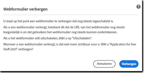 Waarschuwing voor verbergen van actief webformulier