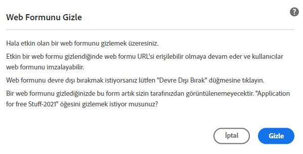 Etkin web formu için uyarıyı gizleme