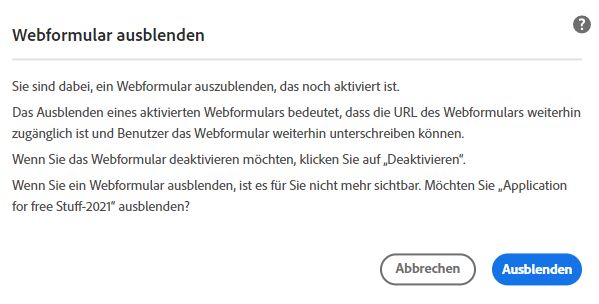 Warnung für aktives Webformular ausblenden