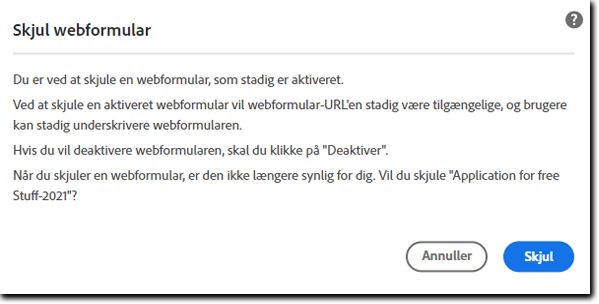 Skjul advarsel for aktiv webformular