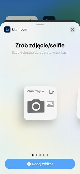 Zrzut ekranu widżetu Zrób zdjęcie w systemie iOS