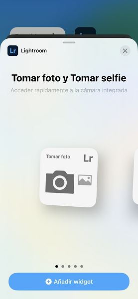 Captura de pantalla del widget de Tomar una foto en iOS