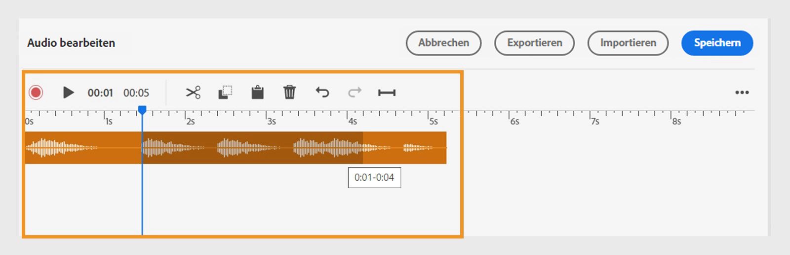 Dieses Bild zeigt, wie die Audiowellenform bearbeitet wird.