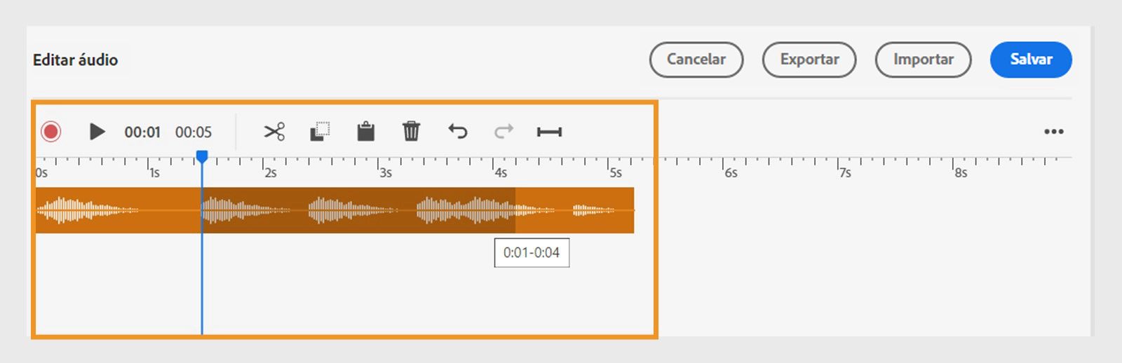Esta imagem mostra como editar a forma de onda de áudio.