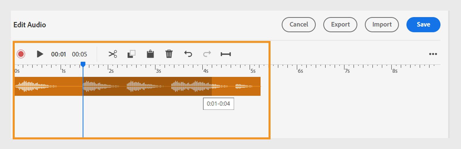 This image shows how to edit the audio waveform.