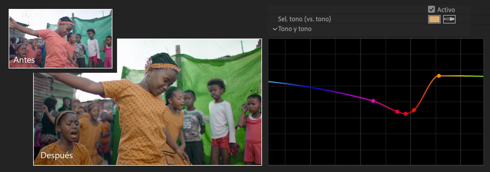 Ajuste de la curva de Tono frente a tono