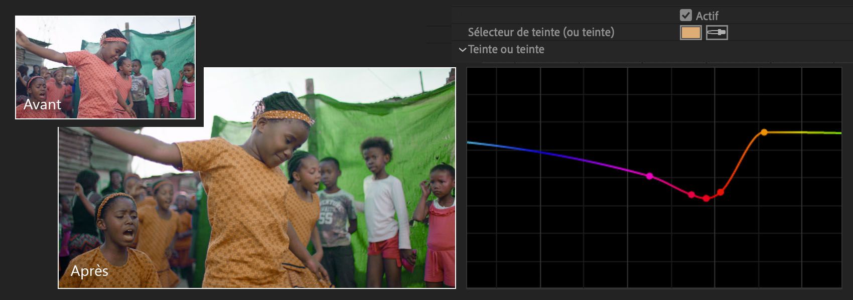 Ajustement de la courbe Teinte / teinte