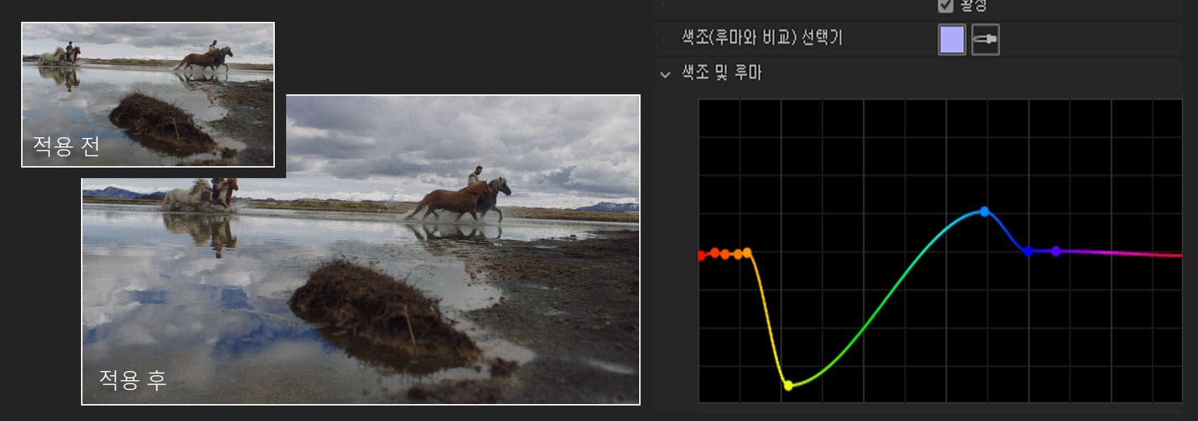 색조 대 루마 곡선 조정