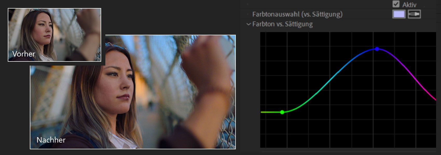 Anpassung der Kurve „Farbton vs. Sättigung“