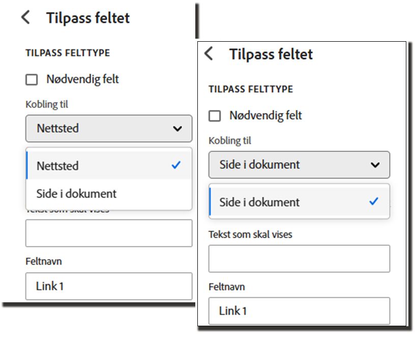 Eksempler på normale hyperkoblingsvalg og den undertrykte versjonen som eliminerer det eksterne valget.