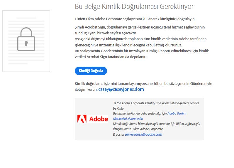 Kimlik Kontrolü devre dışı bırakıldığında Dijital Kimlik kimlik doğrulaması için istem sayfası