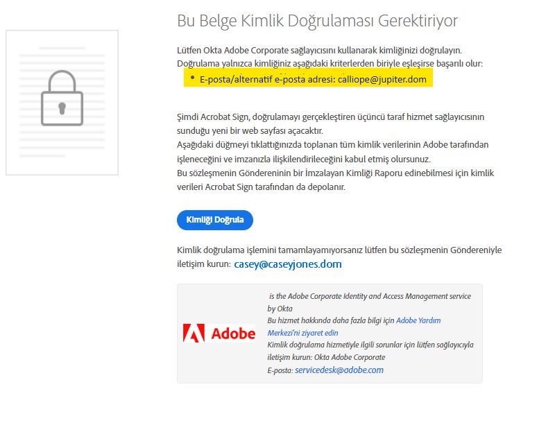 Kimlik Kontrolü gerektiğinde ve alternatif e-postalara izin verildiğinde Dijital Kimlik kimlik doğrulaması için istem sayfası