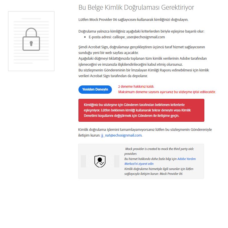 Kimlik Kontrolü başarısız olduğunda Dijital Kimlik kimlik doğrulaması için istem sayfası