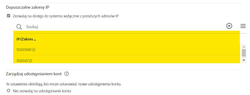 Zezwalaj, aby elementy sterujące adresów IP wskazywały dwie dostępne notacje CIDR.