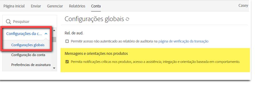 Controles de mensagem no produto