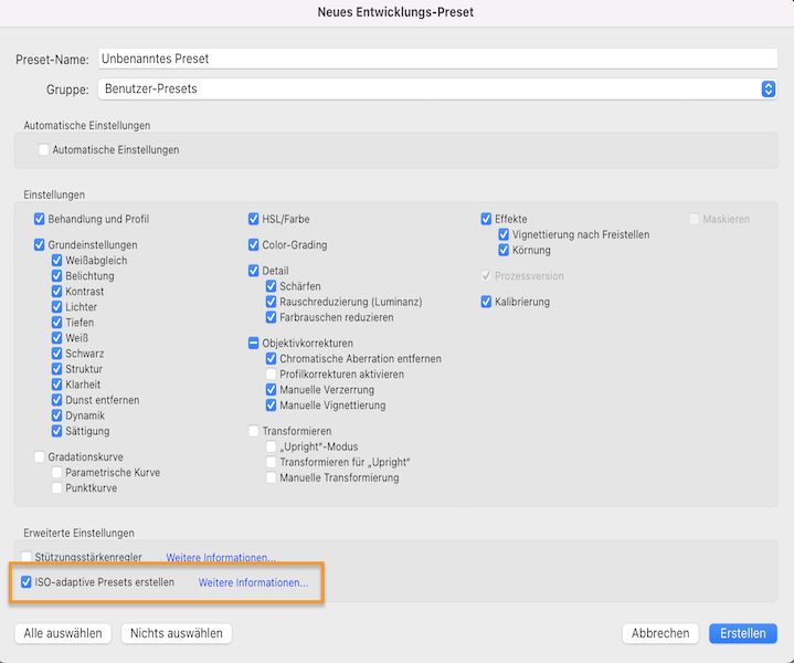Adaptive ISO-Presets