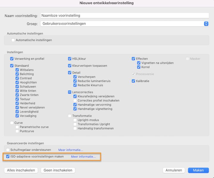 ISO-adaptieve voorinstellingen