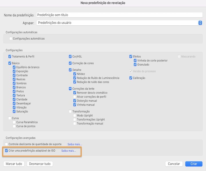Predefinições adaptáveis de ISO