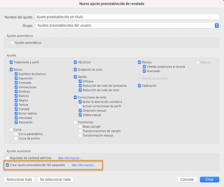 Ajustes preestablecidos ISO adaptativos 