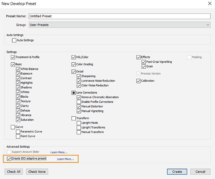 ISO adaptive presets