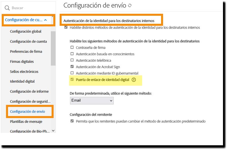 Configuración de destinatarios internos